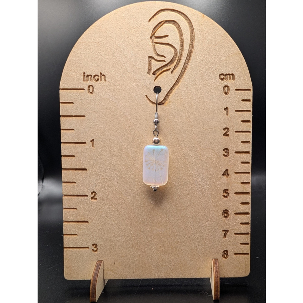 Iridescent Czech Glass Dandelion Earrings: Stainless Steel Hooks Cottagecore - Picture 5 of 5